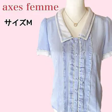 axes femme 레이스 프릴 쉬폰 블라우스 M 반팔