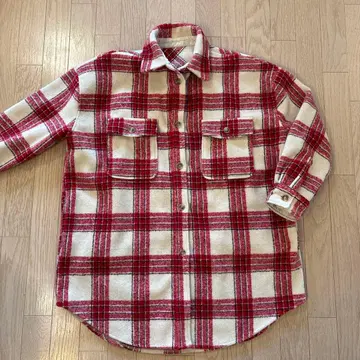 체크 셔츠 빨간색과 화이트 오버 사이즈