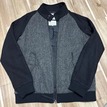 해리스 트위드 집업 아우터 그레이 블랙