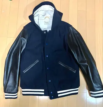 Freak's store 후드 부착 네이비/바시티 자켓 가죽 소매