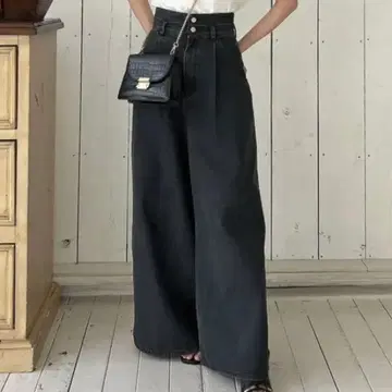 [새상품급] dazzlin 더블 하이웨스트 와이드 데님 팬츠 블랙