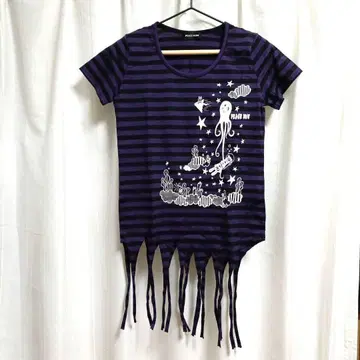 PEACE NOW 피스나우 보라색 블랙 스트라이프 T셔츠