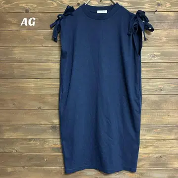 [ AG 바이 아쿠아걸 ] 네이비 티셔츠 원피스 어깨 리본 포함 S