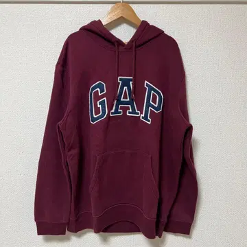 GAP 풀오버 후드티 빅 자수 로고 속기모 버건디