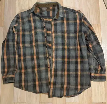 St. John's Bay 그레이 오렌지 체크 플란넬 셔츠 L
