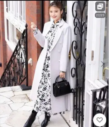 swingle 아우터 펄 버튼 더블 체스터 롱 울 코트