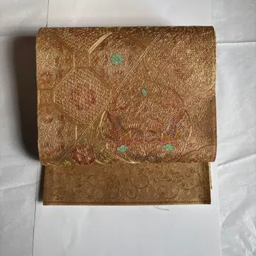 골드 컬러 꽃무늬 자수 후쿠로 오비 나전칠기 금 자수