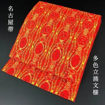 SO-476 나고야 오비 올 패턴 순수 실크 다색 타테와쿠 문양 새상품급