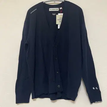 유니클로 x 안야 힌드마치 네이비 V넥 가디건 모 100% S