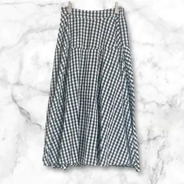 체크 무늬 플레어 스커트 롱 기장 허리밴딩 코튼 100% XL