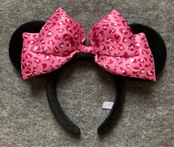 디즈니 머리띠 레오파드 무늬 핑크 리본 미니 초레어 레어