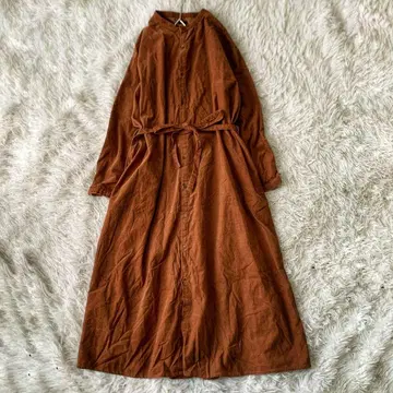 이치 브라운 코듀로이 롱 셔츠 원피스