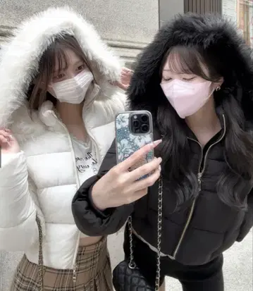 GRL 2Way 후드 부착 퍼 다운 자켓