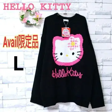 [ 새상품 ] 한정품 헬로키티 긴팔 니트 스웨터 L 사이즈 블랙 카오하나