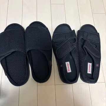 간호화 재활 고령자 발볼 넓은 블랙 메쉬 샌들 2족 세트