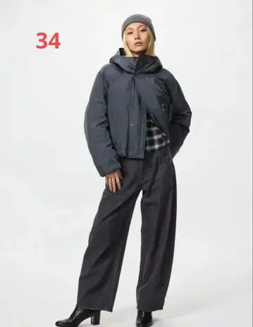 배기 커브 청바지 34, 다크 그레이, 미사용 새상품