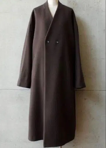 note et silence 더블 버튼 노카라 롱 코트 브라운