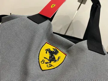 레어 미사용 택 포함 Ferrari 보스턴 백 그레이 체크 무늬