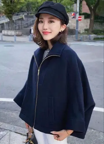 셰리에 sheller 스탠드 카라 숏코트 네이비