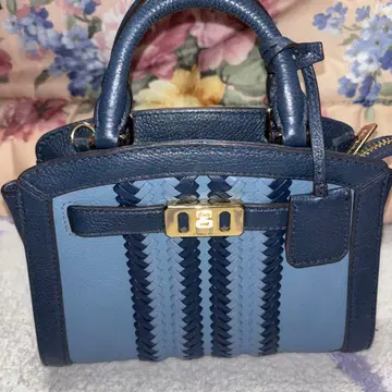 미사용품 MICHAEL KORS 파랑과 블랙 가죽 핸드백