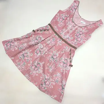 [ 미사용품 ] 로디스포토/꽃무늬 슬리브리스 무릎 기장 원피스 핑크 M