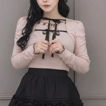 pium 더블 리본 멜로우 프릴 티셔츠 핑크