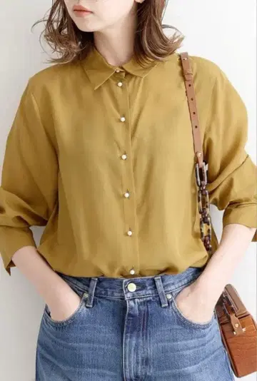 새상품급 이에나 IENA 펄 버튼 셔츠 카멜