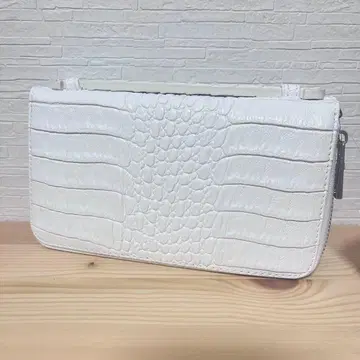 크로커다일 패턴 더블 지퍼 세컨드 백 장지갑 남성용 화이트