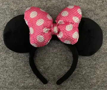 디즈니 머리띠 스팽글 리본 핑크 미니 도트