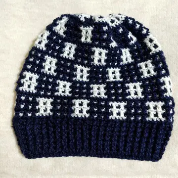 비니 28 니트 모자 꽃 손뜨개질 핸드메이드 모자 네이비  화이트