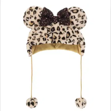 레오파드 무늬 팬캡 브라운