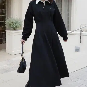 메종 드라이라 허리 턱 폴로 원피스 블랙