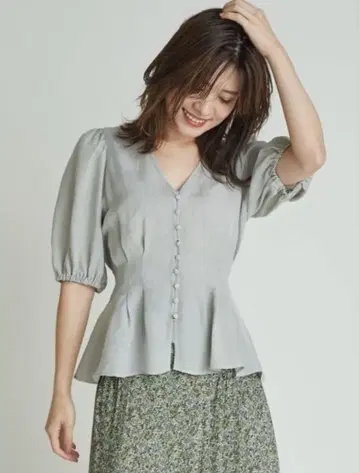 프레이 아이디 퍼프 슬리브 린넨 블라우스 민트