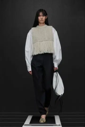 HYKE WAFFLE KNIT SWEATER TOP WITH FRINGE