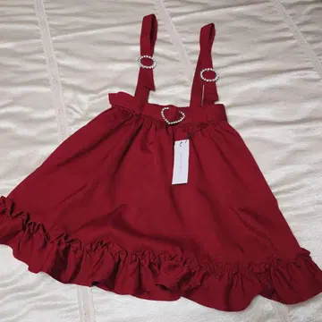 와인 레드 플레어 스커트 비쥬 부착