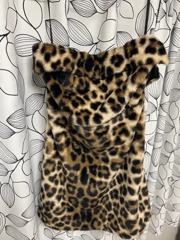 레오파드 무늬 퍼 미니 원피스와 헤어밴드 세트