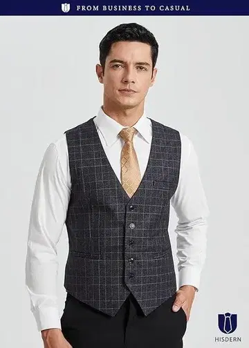 체크 무늬 수트 베스트 남성용 V넥 XS