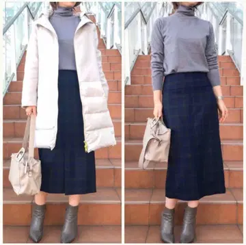 미사용 INED 울 체크 타이트 스커트