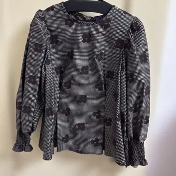 엠즈그레이시 브라운 체크 꽃 올 패턴 블라우스 미착용 택 포함