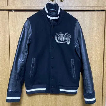 Candy Stripper 바시티 자켓 소매 소가죽