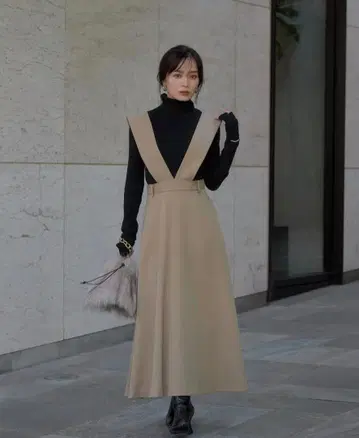 아뉴앙스 2way 울 블렌드 플레어 오버롤 스커트