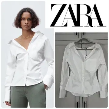 새상품 화이트 오프숄더 버튼 셔츠