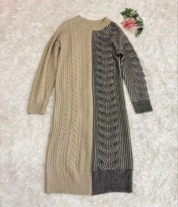 오즈모시스 니트 원피스 배색 롱 긴팔 케이블 니트 페이지