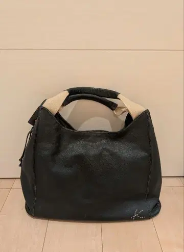 가죽 토트백 블랙 캔버스 핸들