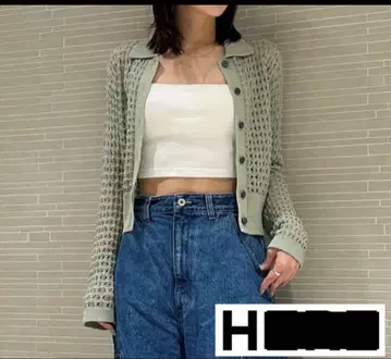 H BEAUTY&YOUTH 카라 부착 시스루 니트 가디건 새상품급