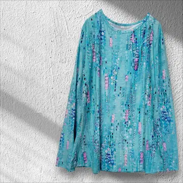 반짝반짝 도트 긴팔 튜닉 T셔츠 M 에메랄드 그린 보석 반짝반짝