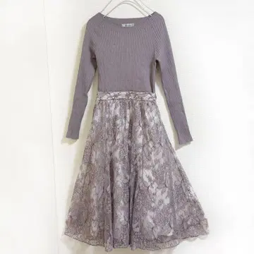 리랜드트루 코드튤레이스 도킹 원피스 스모키 핑크