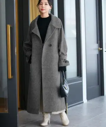 VIS  [정전기 방지] 2WAY 울 혼방 샤기 롱 코트 블랙 계열