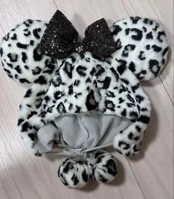 [ 새상품 미사용 ] 디즈니 미니 팬캡 레오파드 무늬 화이트