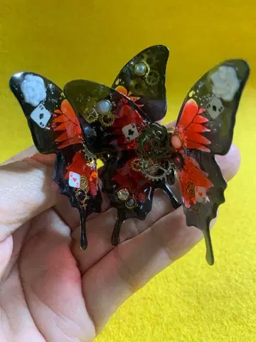 스팀펑크 커다란 나비 귀찌 빨간색